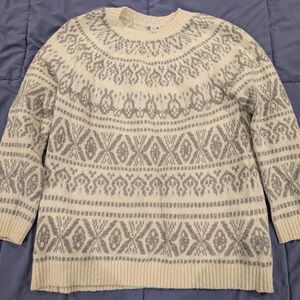 J. Jill Cream and Gray Crewneck Sweater